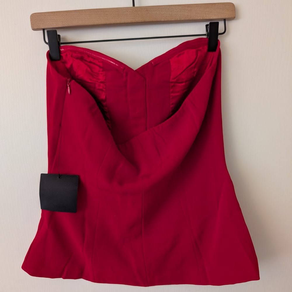Lulus Womens Small NWT Kylina Red Ponte Knit Strapless Top Bikercore Party - Picture 4 of 6